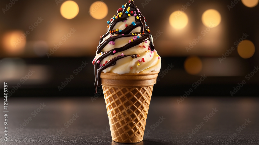 A chocolate and vanilla ice cream cone with sprinkles A chocolate and vanilla ice cream cone with sprinkles