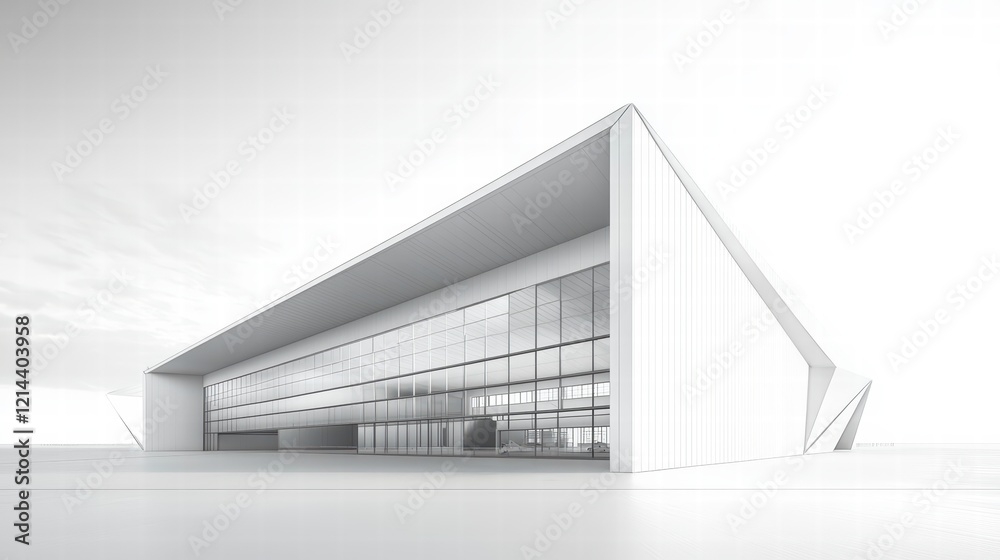 Modern Architectural Design: A sleek, minimalist building with clean lines and expansive glass windows stands majestically against a bright sky, showcasing a contemporary architectural style.