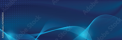 Abstract blue background with glowing wave. Shiny blue moving lines design element. Modern smooth wavy lines. Futuristic concept. EPS 10