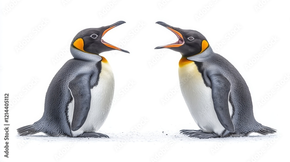 Fototapeta premium Adorable Penguins Isolated on White Background, Showcasing Their Unique Black-and-White Feathers and Playful Postures, Perfect for Wildlife and Arctic-Themed Concepts.