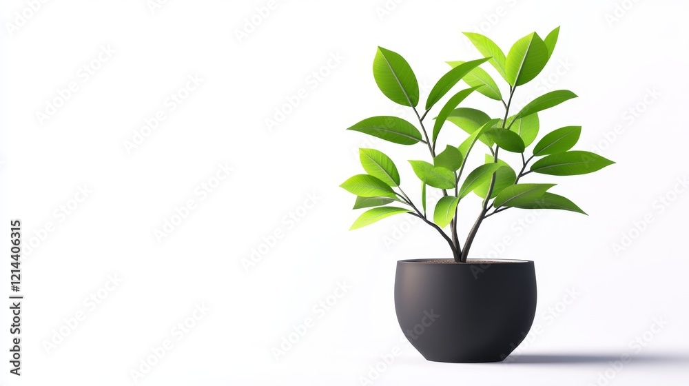 Fresh Green Plant in Modern Pot Against White Background Fresh Green Plant in Modern Pot Against White Background