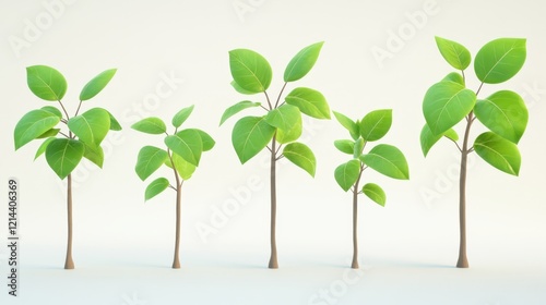 Growth Stages of Trees with Fresh Green Leaves in Minimalist Approach