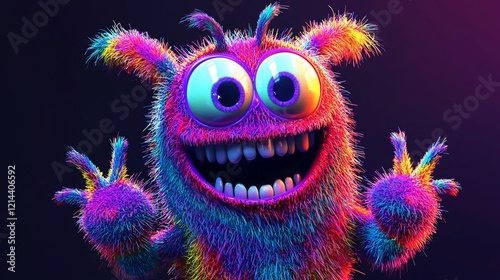 Happy colorful fluffy monster.