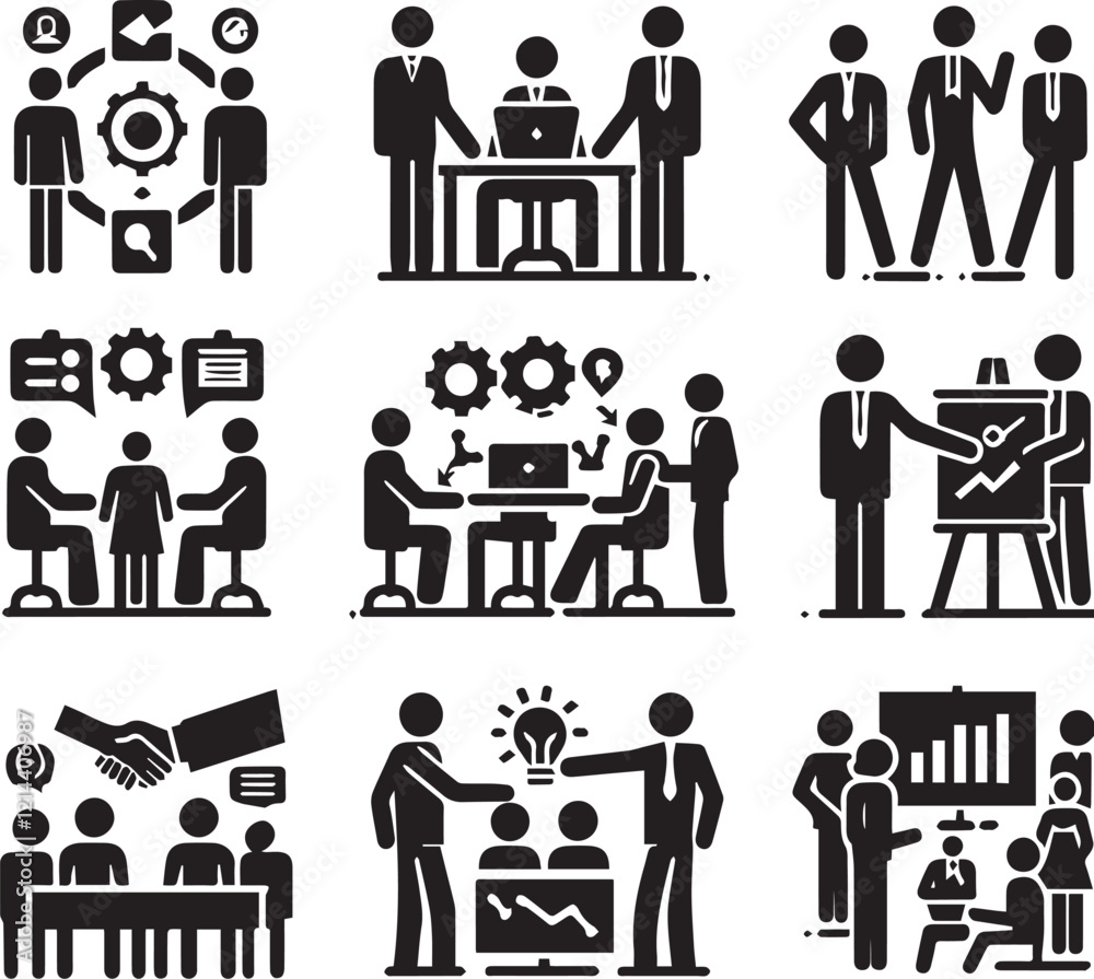 Fototapeta premium Vector Silhouette Collaborative icon set