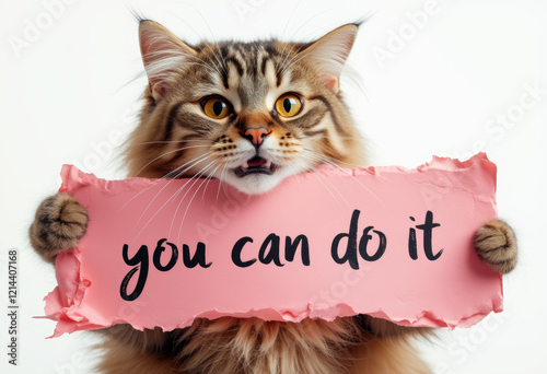 Positive, confident and encouraging message. Cat showing sign with text 