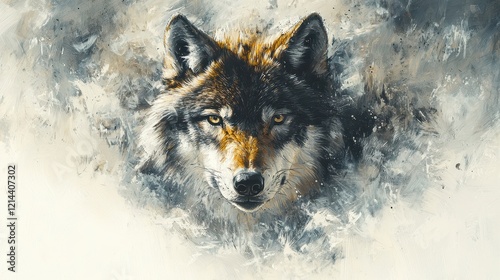 Majestic wolf portrait, artistic paint style.