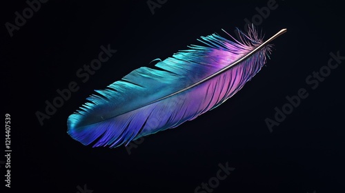 Black background Hyper realistic 8k purple and teal feather photo