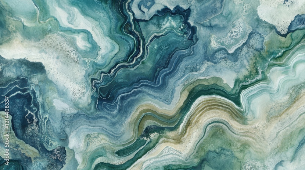 Naklejka premium Serene Watercolor Texture of Flowing Blues and Greens in an Abstract Design Perfect for Artistic and Relaxing Ambiance