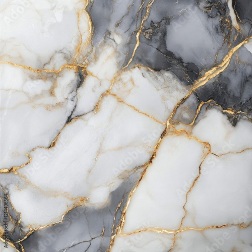 Elegant grey and white marble texture with gold veins.