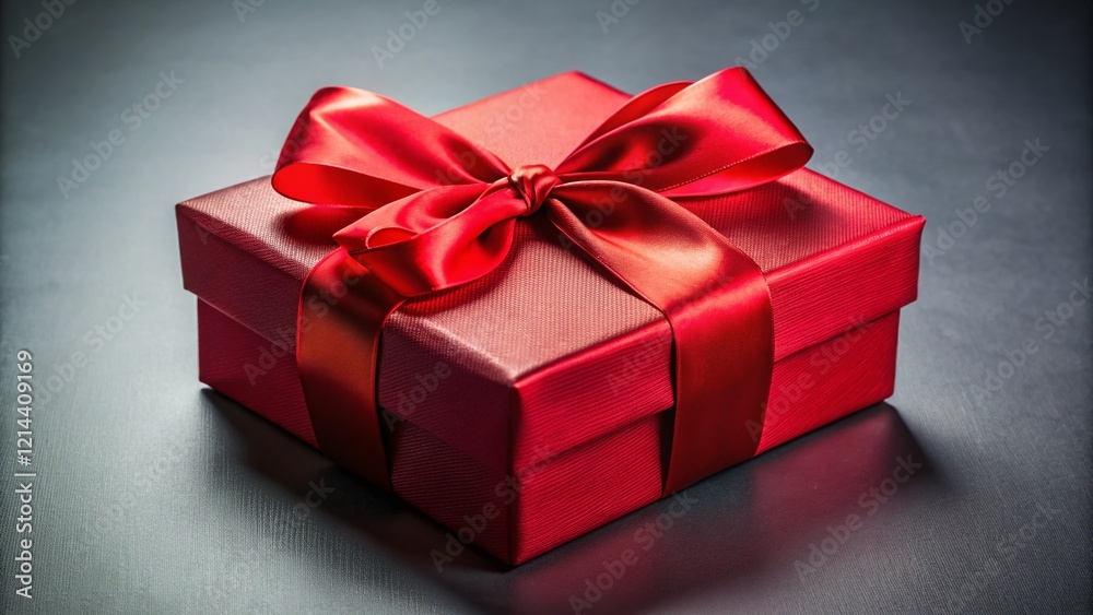 Fototapeta premium Luxurious Red Gift Box with Elegant Ribbon Bow - Fashion Photography