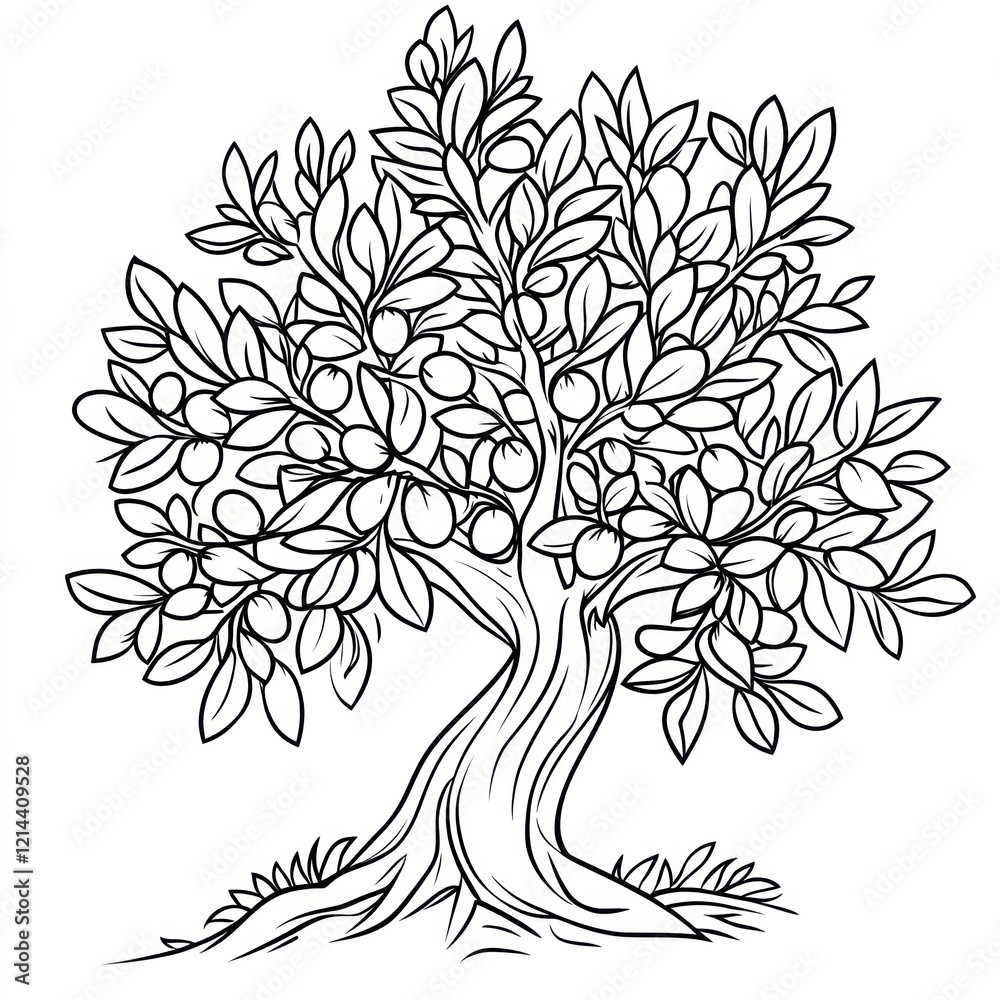 Fototapeta premium A Detailed Line Drawing Of A Fruit Tree