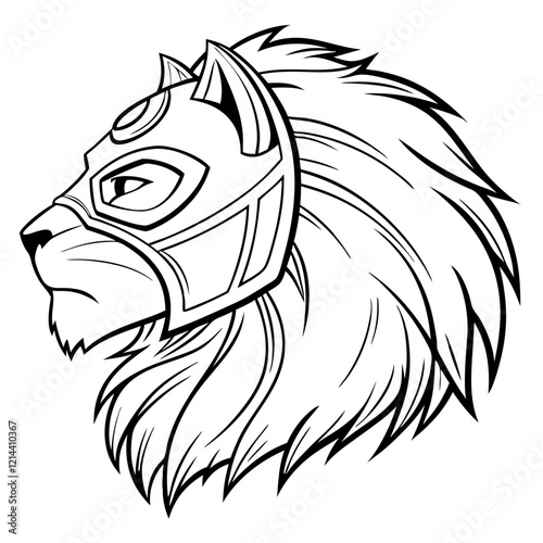 Lion head with a superhero mask vector art illustration.