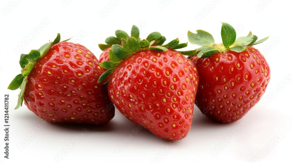 Fresh Ripe Strawberries Isolated on White Background, Highlighting Their Vibrant Red Color, Juicy Texture, and Natural Appeal. Fresh Ripe Strawberries Isolated on White Background, Highlighting Their Vibrant Red Color, Juicy Texture, and Natural Appeal.