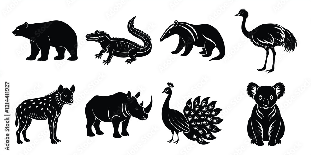 Obraz premium Wild animals silhouette set. Wildlife animals vector illustration