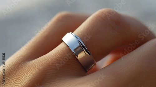 Smart ring resting on the index finger, symbolizing innovation and modern wearable technology in a simple, clean environment.