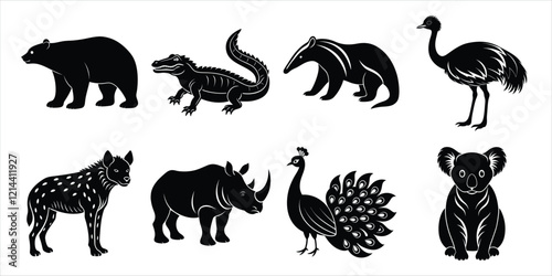 Canvas Print Wild animals silhouette set. Wildlife animals vector illustration