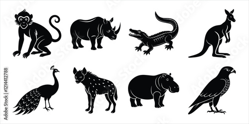 Canvas Print Wild animals silhouette set. Wildlife animals vector illustration