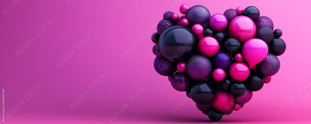 Fototapeta premium Pink and purple spheres forming a heart shape on a vibrant background, perfect for Valentine's Day projects