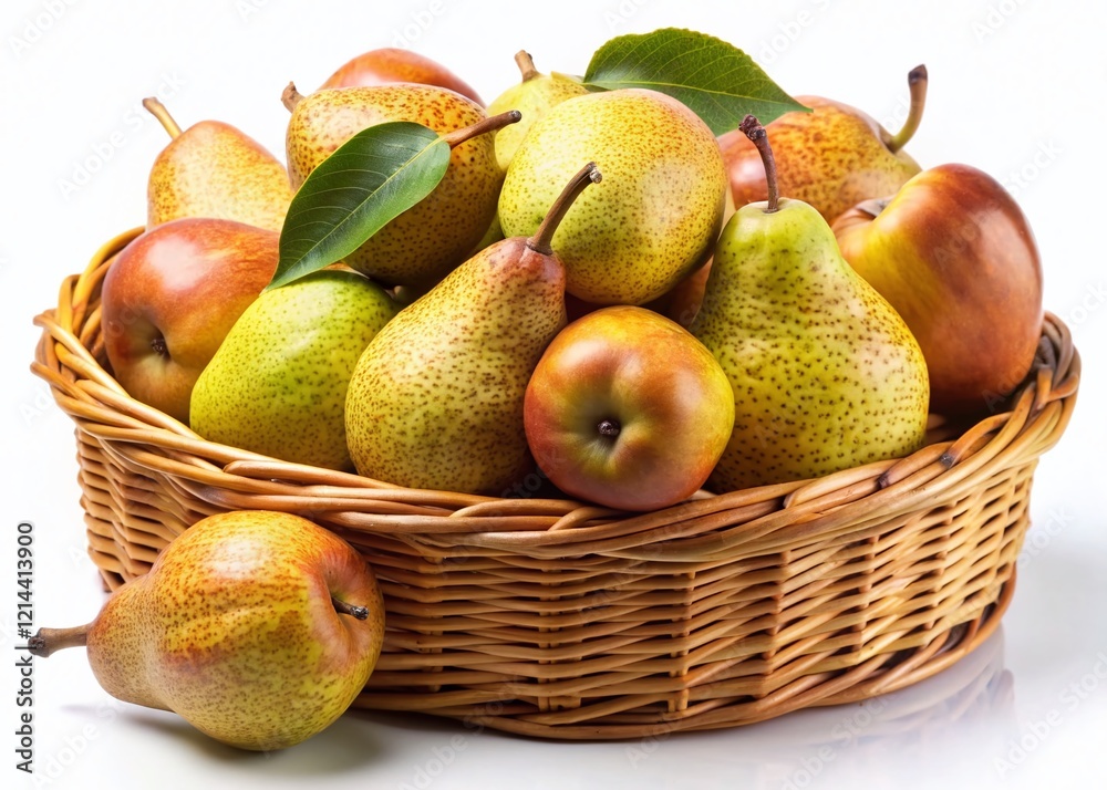 Macro Close-up of Fresh Conference Pears in a Basket on White Macro Close-up of Fresh Conference Pears in a Basket on White