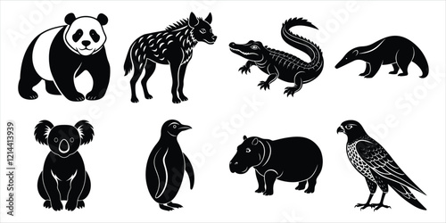 Canvas Print Wild animals silhouette set. Wildlife animals vector illustration
