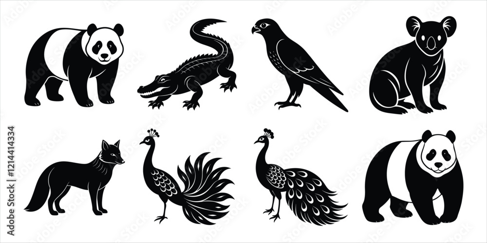 Obraz premium Wild animals silhouette set. Wildlife animals vector illustration