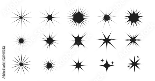 Retro futuristic sparkle icons collection. Set of star shapes. Abstract cool shine effect sign vector design. Templates for design, posters, projects, banners, logo, and business cards