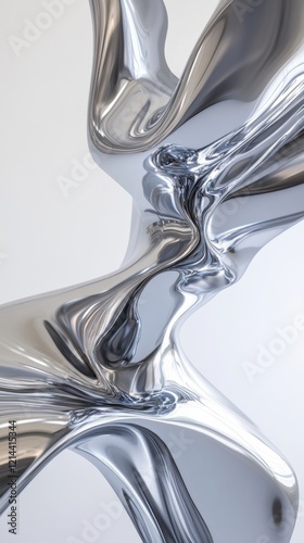 Liquid mercury flowing, curving metallic surface reflecting light, generating dynamic abstract background with sleek, shimmering textures