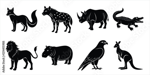 Photography Wild animals silhouette set. Wildlife animals vector illustration