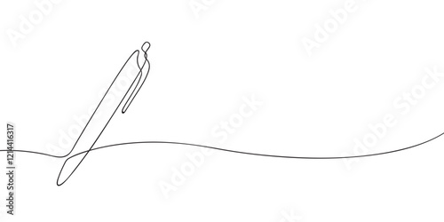 A single line drawing of a pen. Continuous line ballpoint pen icon. One line icon. Vector illustration.