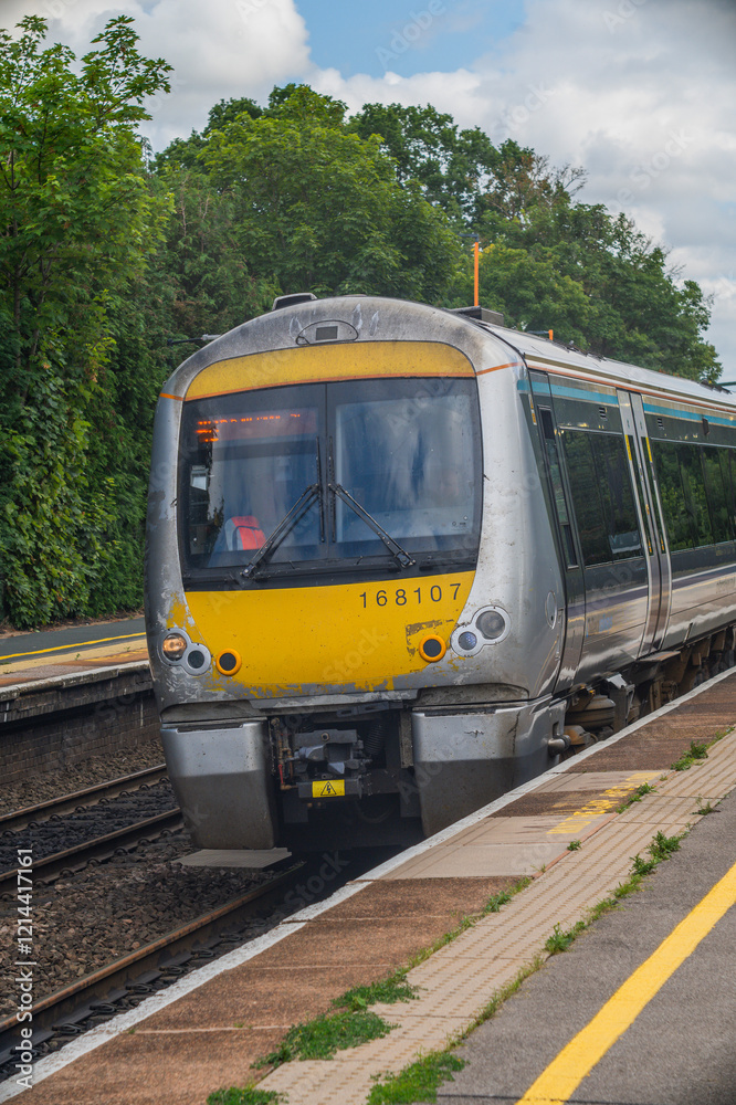 Naklejka premium Passenger diesel train at West Midlands railway station England UK 