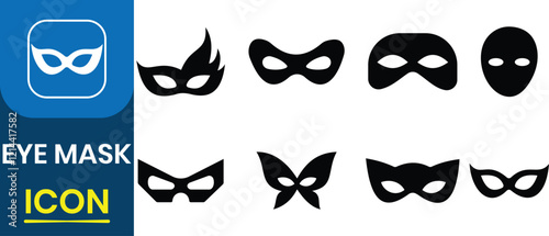 Eye mask icon. Eye mask silhouette hidden person face, incognito theatre secret party masque. Birthday and Party collection vector isolated illustration.