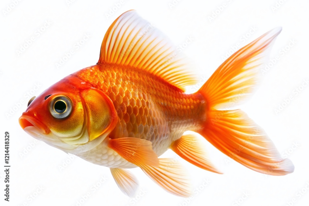 Fototapeta premium Macro Photo of a Goldfish Isolated on White Background - Aquatic Animal Stock Image