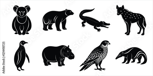 Canvas Print Wild animals silhouette set. Wildlife animals vector illustration