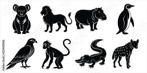 Photography Wild animals silhouette set. Wildlife animals vector illustration