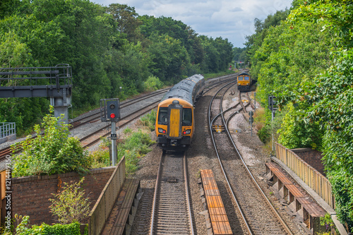 Passenger diesel train at West Midlands railway station England UK 
