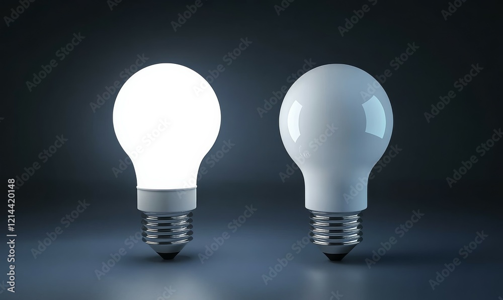 Comparison between incandescent and LED light bulbs on dark background, high angle view Comparison between incandescent and LED light bulbs on dark background, high angle view