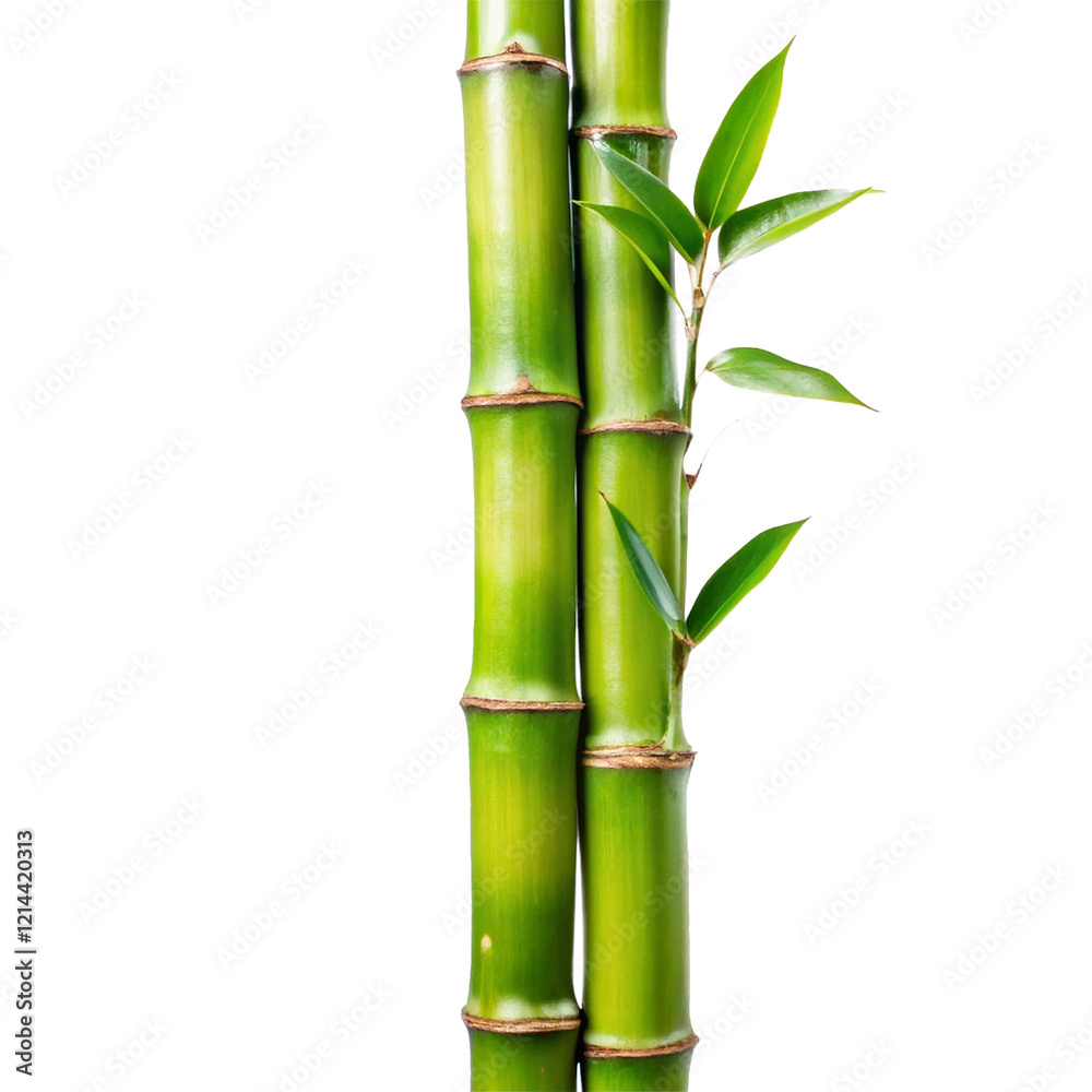 Obraz premium Vibrant Green Bamboo Stalks with Lush Leaves Against White Background