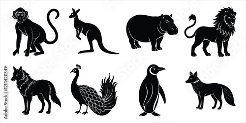 Photography Wild animals silhouette set. Wildlife animals vector illustration