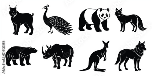 Canvas Print Wild animals silhouette set. Wildlife animals vector illustration