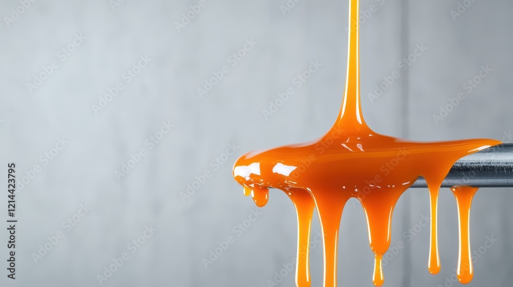 An artistic shot of orange paint dripping from a metallic surface, capturing the dynamic interaction between color and texture, evoking a sense of flow and energy. An artistic shot of orange paint dripping from a metallic surface, capturing the dynamic interaction between color and texture, evoking a sense of flow and energy.
