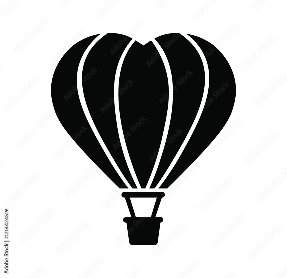 Heart shape hot air balloon icon flat style design.
