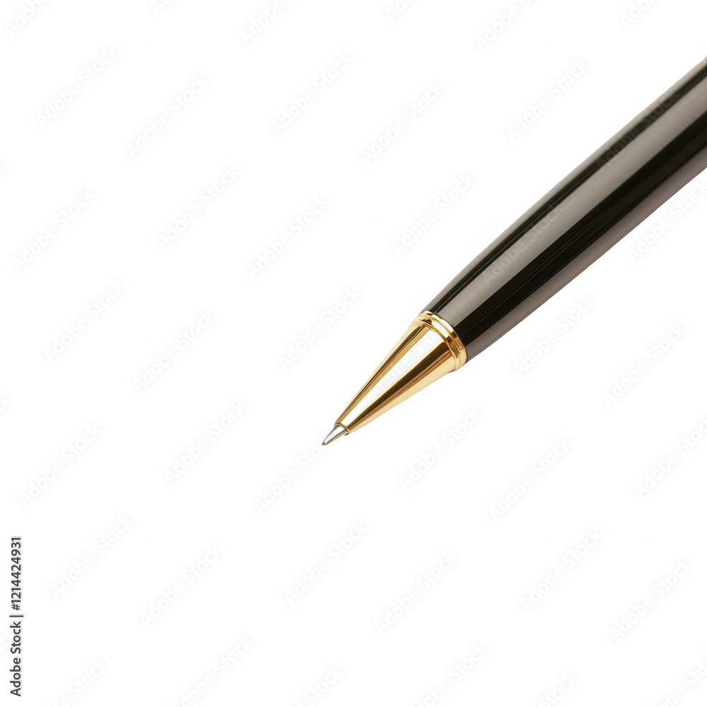 Close-up of a luxurious black pen with a golden tip against a white background., isolated on a transparent background. Close-up of a luxurious black pen with a golden tip against a white background., isolated on a transparent background.