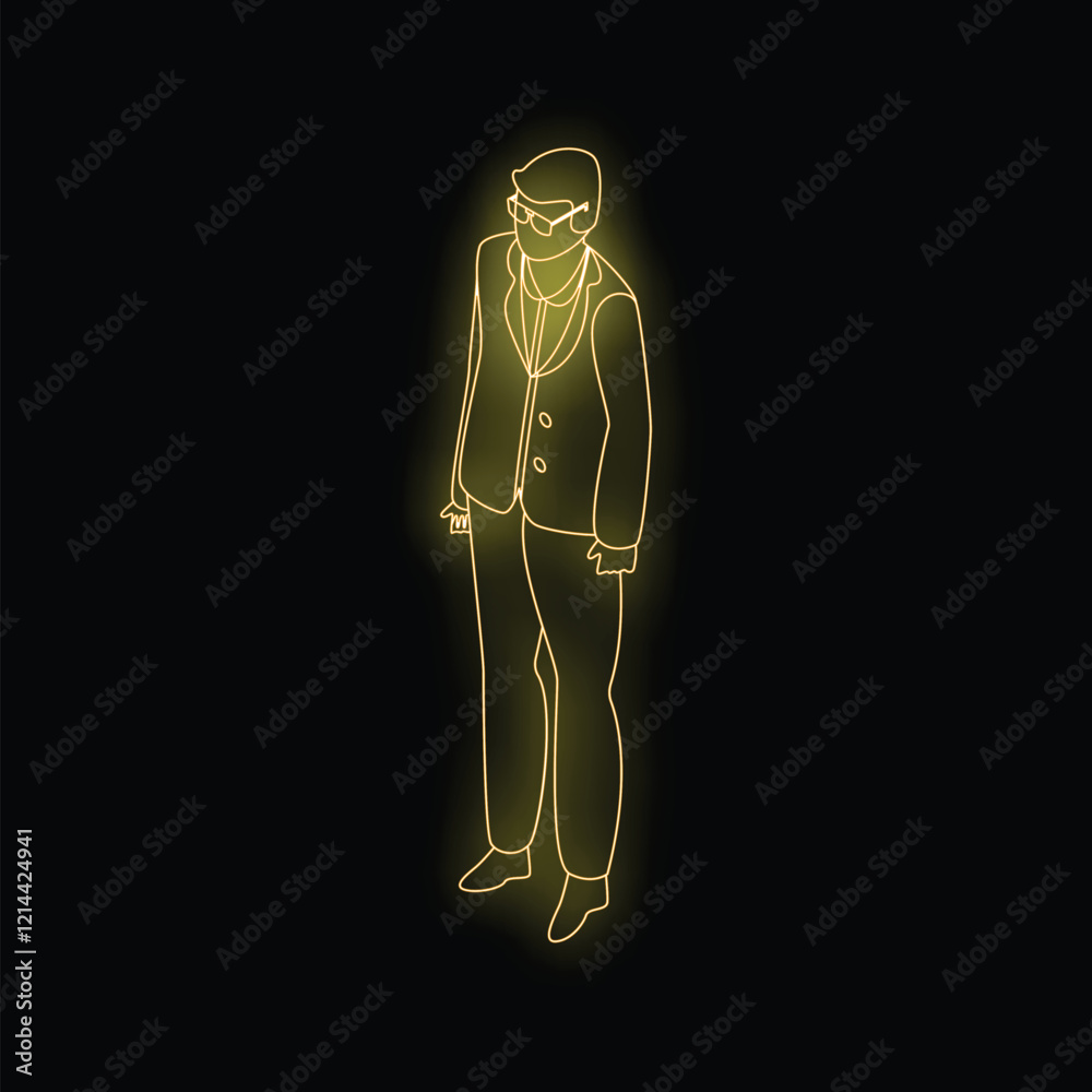 Neon vector illustration of a businessman character posing, perfect for projects related to business, success, and entrepreneurship Neon vector illustration of a businessman character posing, perfect for projects related to business, success, and entrepreneurship
