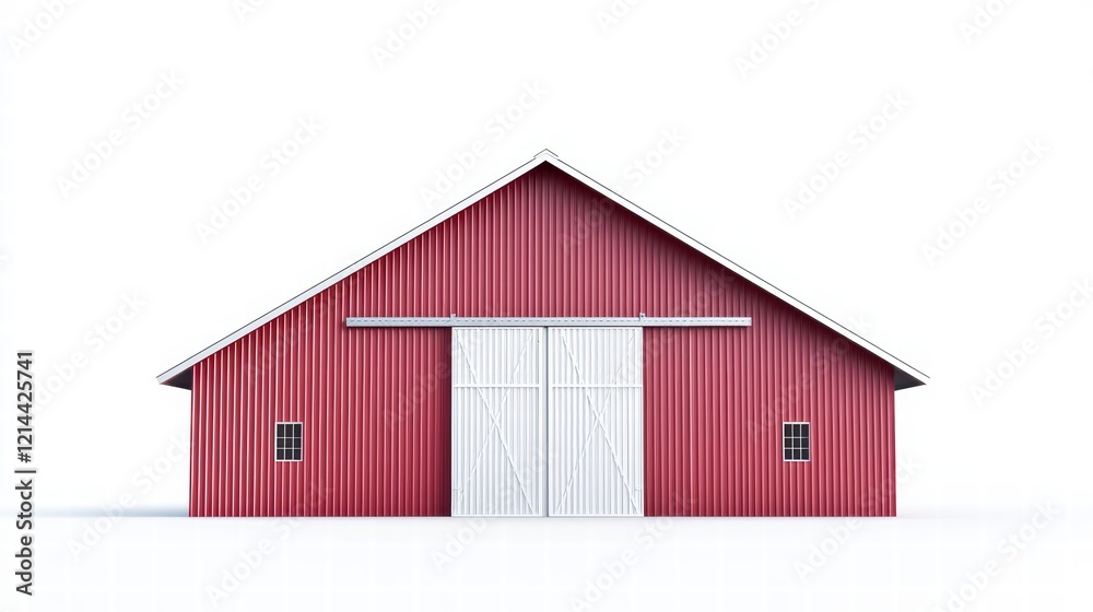 Classic Red Barn: A quintessential red barn with large white sliding doors stands majestically, showcasing its timeless design and rural charm. Classic Red Barn: A quintessential red barn with large white sliding doors stands majestically, showcasing its timeless design and rural charm.