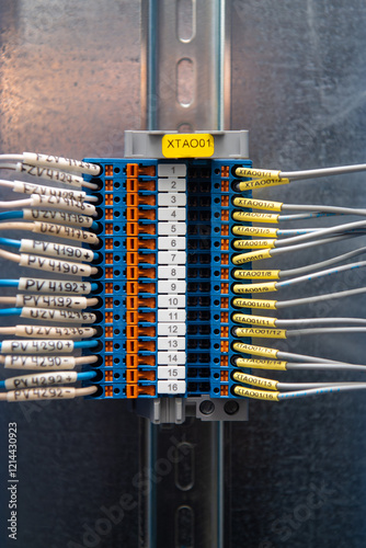 Wiring bus of PLC in the electrical panel.