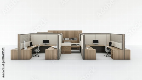 Modern Office Cubicles: A sleek and minimalist rendering of modern office cubicles, showcasing a design that balances privacy with collaboration.