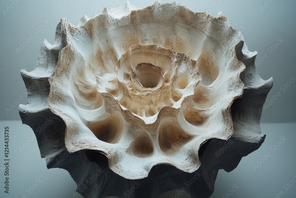 Unique natural shell sculpture on display in a gallery setting showcasing intricate details and textures Unique natural shell sculpture on display in a gallery setting showcasing intricate details and textures