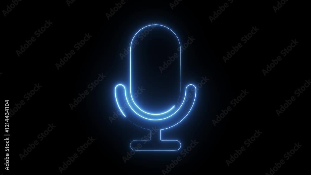 Glowing Neon Microphone Icon, Symbol of Audio Recording and Communication, HD Video Motion Graphic Animation on Black Background Glowing Neon Microphone Icon, Symbol of Audio Recording and Communication, HD Video Motion Graphic Animation on Black Background