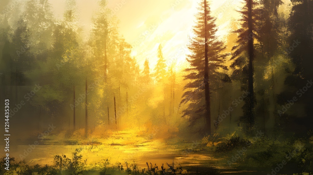 Golden Hour Forest Serene Sunset Landscape Painting Golden Hour Forest Serene Sunset Landscape Painting