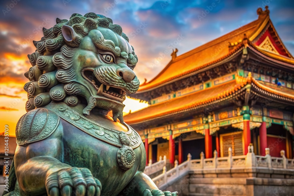 Fototapeta premium Majestic Bronze Lion Guardian, Forbidden City, Beijing, China